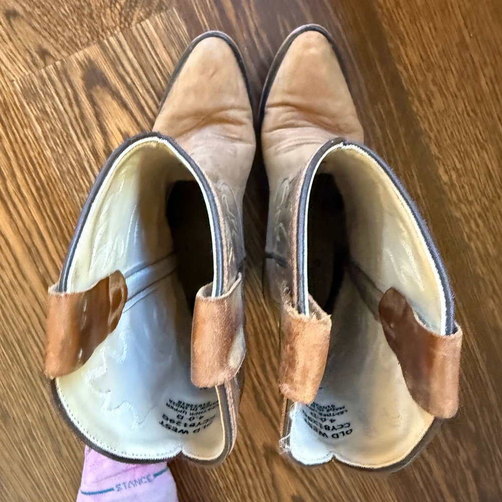 Kids Old West Tan Leather Cowboy Boots - Picture 2 of 6